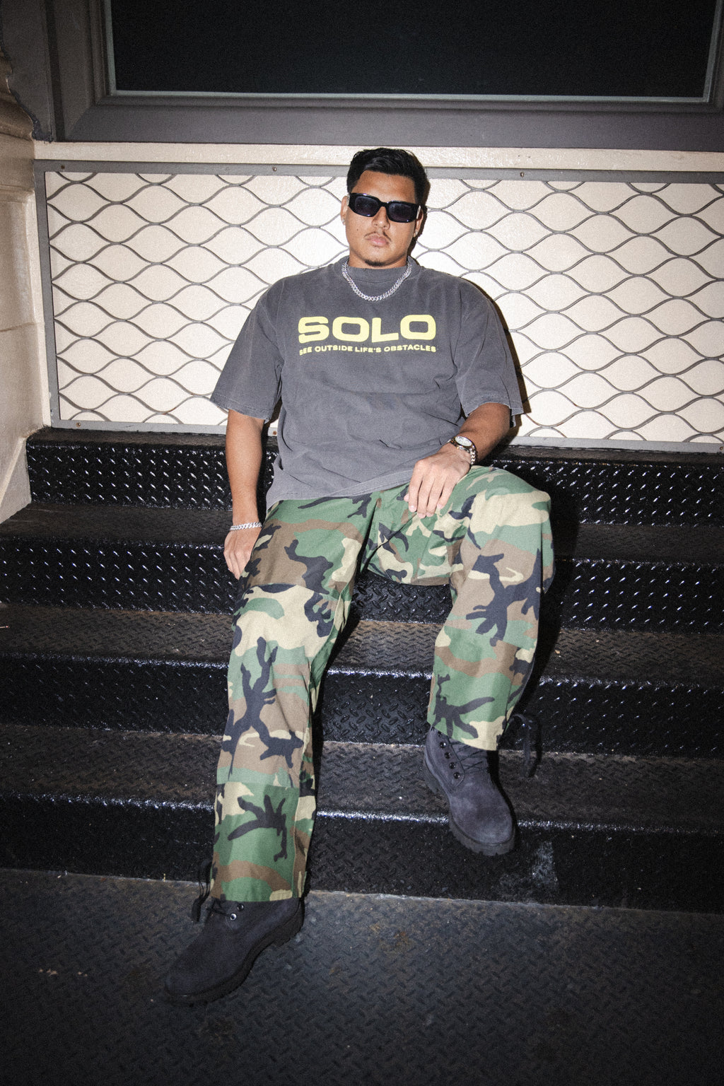 Black Cropped Tee with Yellow Puff Print “ SHADOWU”